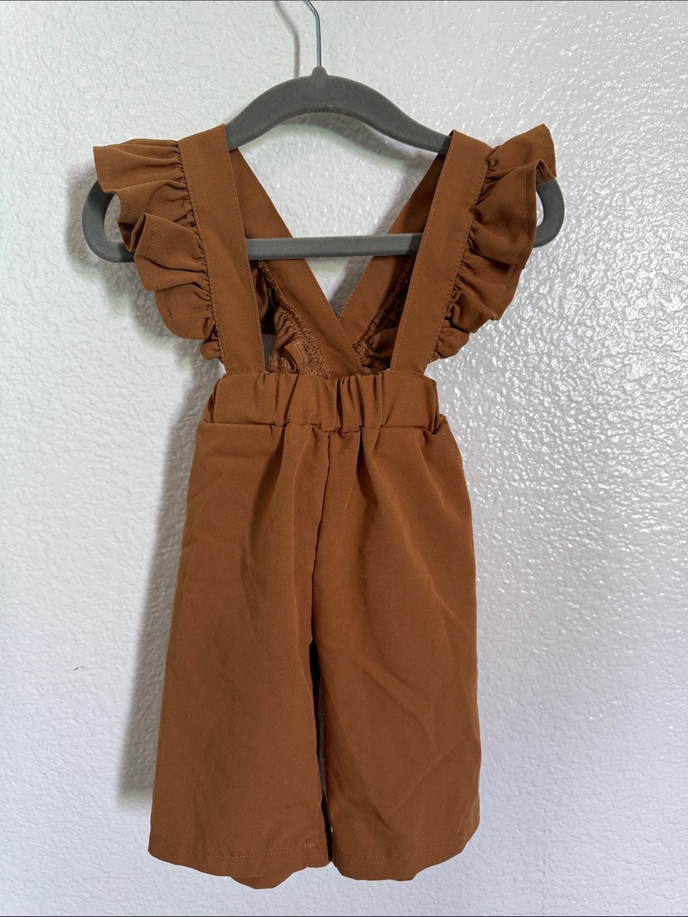 Ruffle Strap Kids Romper in Brown